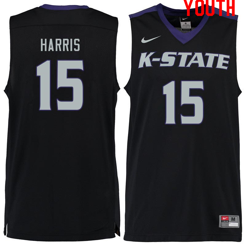 Youth #15 Trey Harris Kansas State Wildcats College Basketball Jerseys Sale-Black - Click Image to Close
